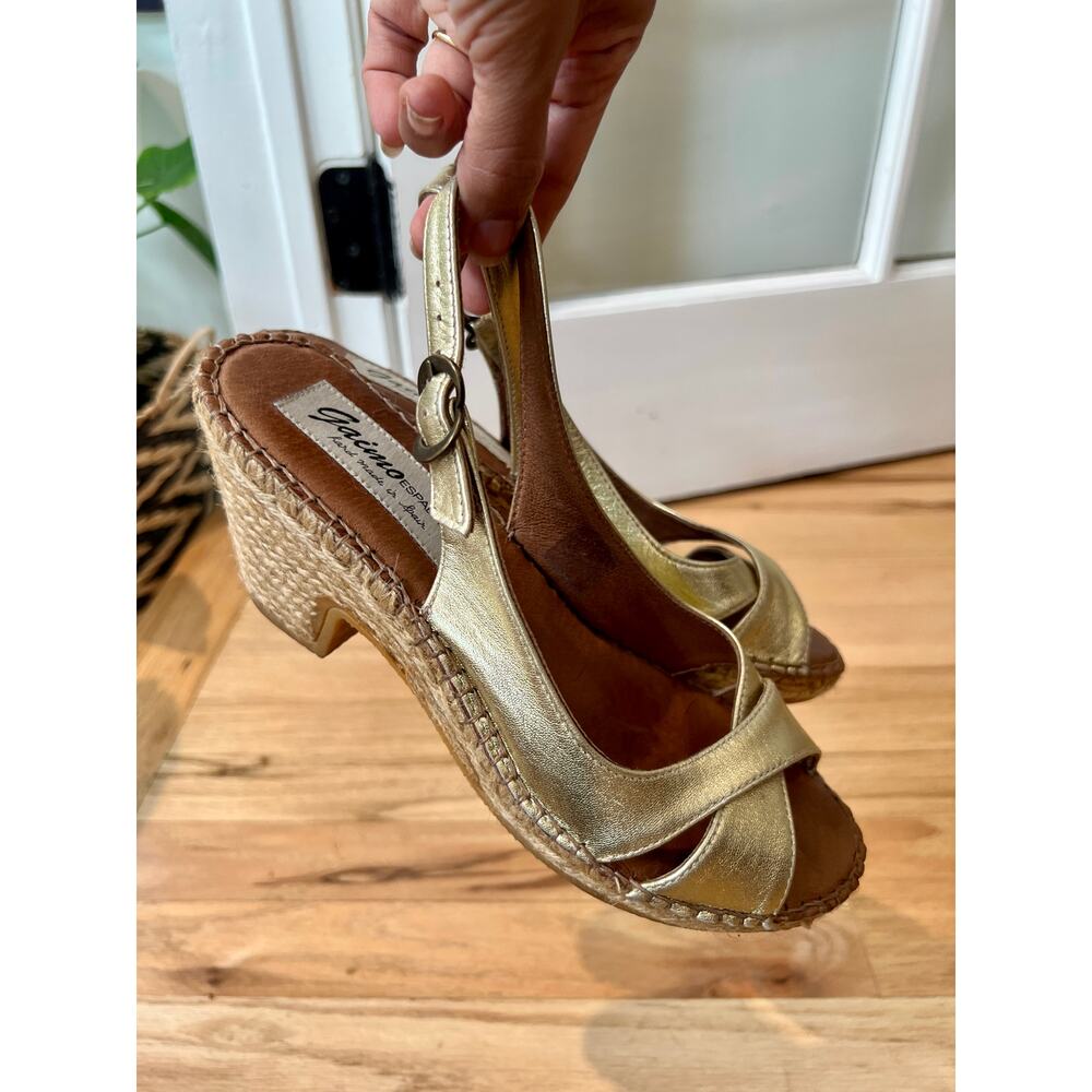 Gaimo Espadrille Wedges w/Peep Toe- Handmade in Spain, Size 37 (US 6.5)